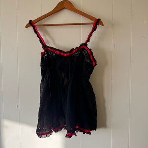 Vintage‎ Lingerie Ilusion Lace Open Back M Medium Black Red